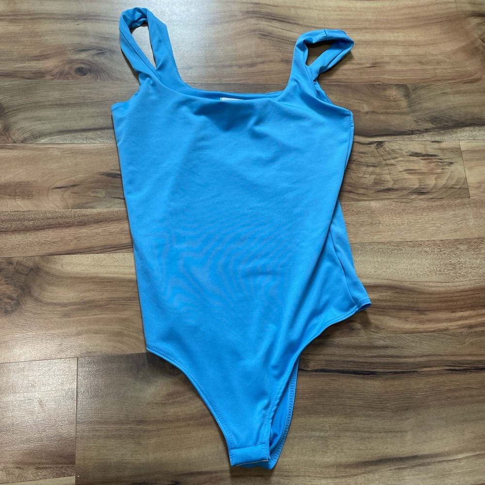 Blue Bodysuit with Scoop Neckline and Adjustable Straps